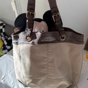 Burberry Beige Tote with Brown Leather Trim
